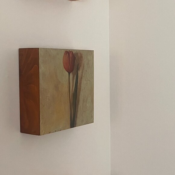 Trio of Single Tulips - Made by The Tulip Box  Montreal QC - On Wooden Block Fra - Picture 1 of 16
